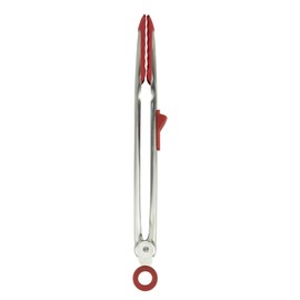 Tovolo Tongs With Silicone Tips Easy Grip 13” Long Kitchen Tongs Stainless Steel Handle For Cooking, Non Scratch Heat Resistant Locking Tongs Silicone Tipped Dishwasher Safe BPA Free, Cayenne Red