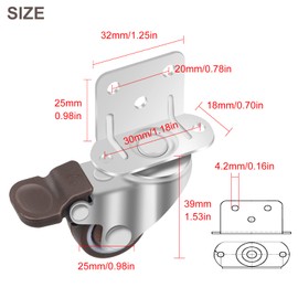 CPROSP Set of 4 Furniture Castors with Brake, L Type Castors Diameter 25 mm, L Shape Holder Furniture Castors, Swivel Castors with Brake, Rubber Wheels for Furniture