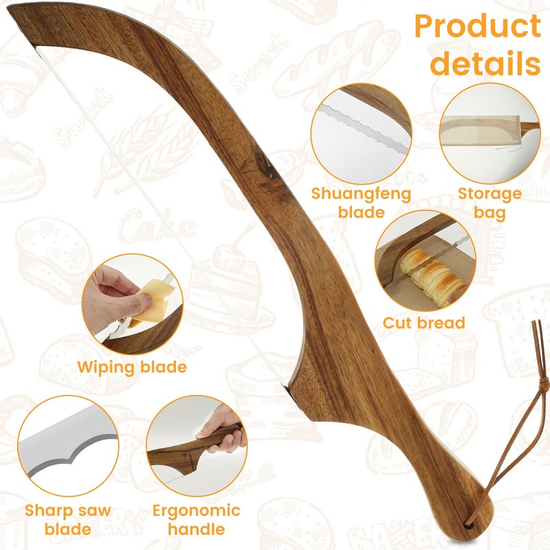 THDUJAYJAY 2 Pack Wooden Bread Bow Knife Set,Durable High Carbon