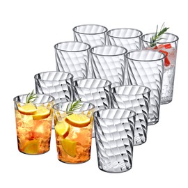 Amazing Abby Glacier Plastic Tumblers (Set of 12), 14-Ounce and 18-Ounce, All-Clear, Stackable, BPA-Free, Shatter-Proof, Dishwasher-Safe