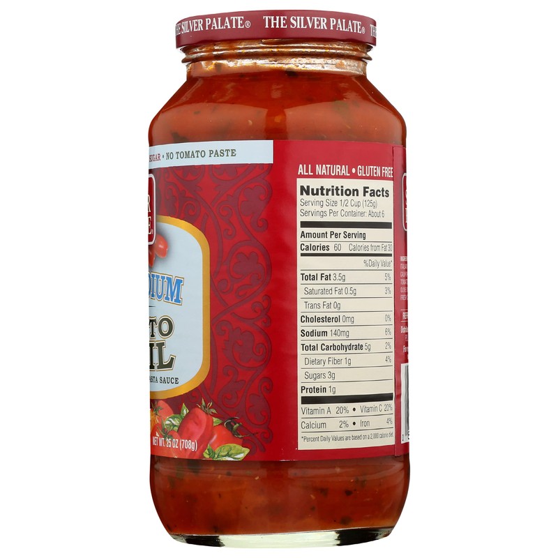 SILVER PALATE Low Sodium Tomato Basil Sauce, 25 OZ