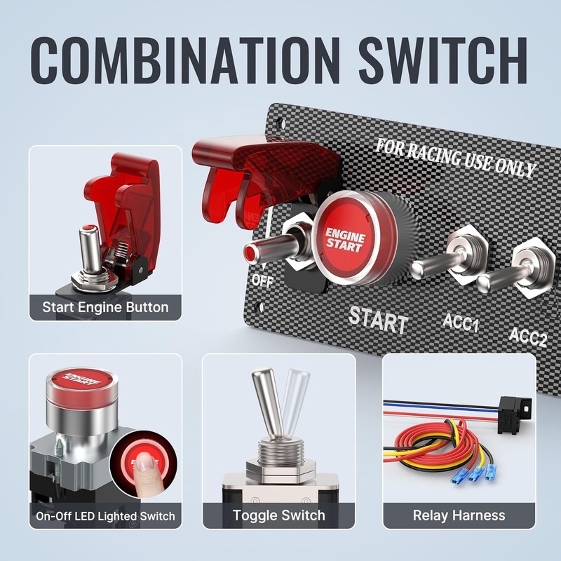 Gebildet 12V 30A 4-in-1 Ignition Switch Panel, Racing Engine Start