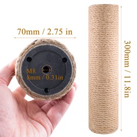 MiDube 12 Inch Cat Scratching Post Replacement with M8 Screw Durable Cat Tree Scratch Post Refill Jute Rope for Cat Scratcher Climbing Perch Indoor Tower Furniture Scratching Tree Wall, Sisal, 2pcs