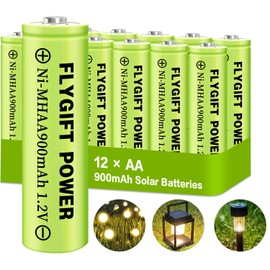 FlyGift AA Rechargeable Batteries Solar Battery for Solar Lights (AA 900mAh 12 Pack)