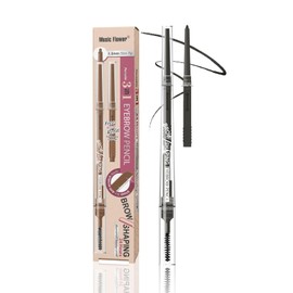 Music Flower Eyebrow Pencil,Portable 3 in 1 Eyebrow Shaping Enhancing Kit with Brow Trimmer & Brow Brush + Replaceable Brow Refills (Gray)