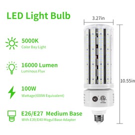 NS 100W LED Cob Corn Light Bulbs,5000K,AC110-277V,16000lm,E26/E39 Base,LED Replacement Metal Halide HID CFL for Commercial Industrial Lighting Warehouse High Bay Light Fixture Garage Workshop