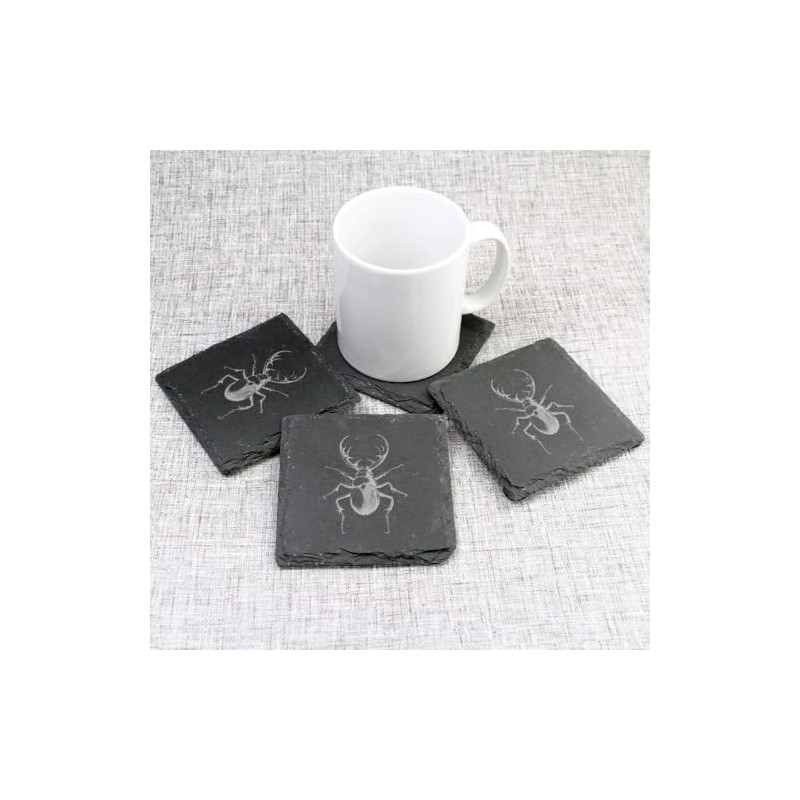 4 x 'Stag Beetle' 10cm Square Slate Coasters (CR00221820)