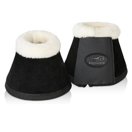 Equinate Sunville Bell Boots with Suede and Synthetic Lambskin M Black - Robust and Shock Absorbing Bell Boots - Hoof Protection for Training and Tournaments - Set of 2