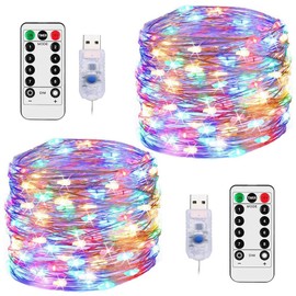 DAHAN 2 Pack Guirnalda de luces LED 10M, 100 LED USB Impermeable Serie de Luces LED Decorativas, 8 Modos Cadena de Luces LED de Iluminación con Control Remoto, para Fiestas, Navidad, Bodas, Jardín, Patio(Multicolor)