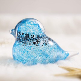 QFkris 4" Handmade Blown Glass Blue Birds Figurine, Art Glass Animal Sculpture Status Home Decor Crystal Paperweight for Bird Lover