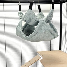 Little Friends Pet Rat Ferret Chinchilla Double Layer Soft Hanging Bunkbed Hammock – 35 x 35 x 35cm – Cosy Cage Accessory - Green Herringbone