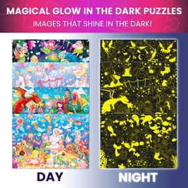 QUOKKA Set of 4 x 60 Pieces Glow Puzzles for Kids Ages 4-6 - Glow Jigsaw Puzzles for Toddlers 3-5 - Unicorn Princess Fairy Mermaid for Children 6-8 yo - Gift Educational Game for Boys and Girls