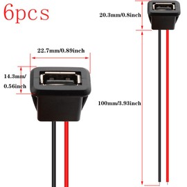 RUNCCI-YUN 6 x USB-A female 2-wire installation type A socket, USB-A socket for panel mounting, 3A quick charging type A socket with snap groove buckle