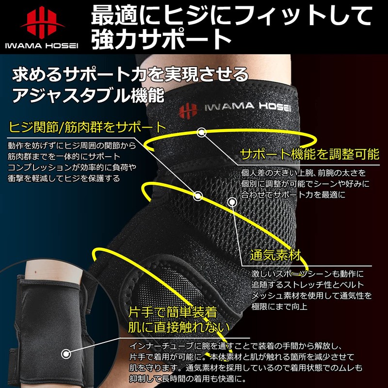 IWAMA HOSEI (岩間縫製) 肘サポーター ヒジサポーター フリーサイズ 左右兼用 男性用 ELBOW FIT-TH