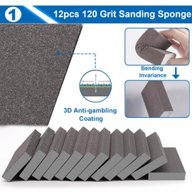 smseace 12Pack Sanding Block 120 Grit Sandpaper block Washable and Reusable Sanding blocks for Wood/Drywall/Metal/Glasses Sanding block set Sanding sponge