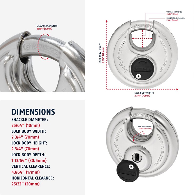 ABUS Diskus 20/70 Heavy Duty Stainless Steel Disk Padlock -