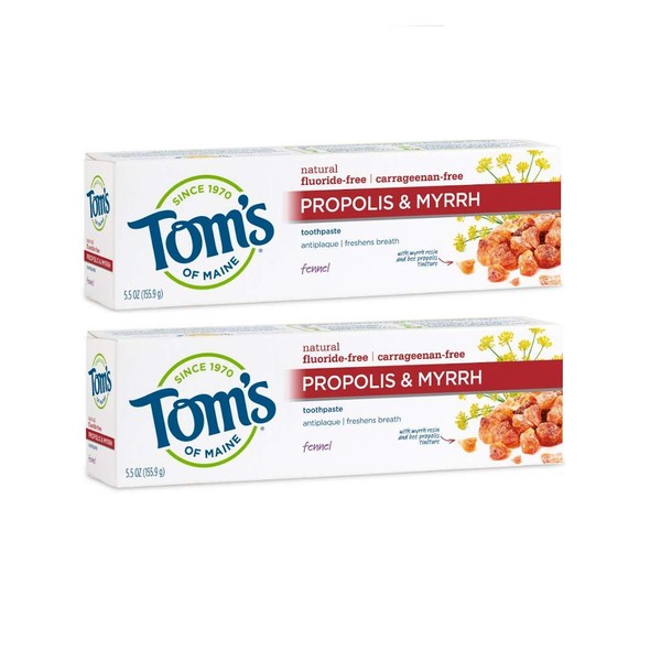 Tom's of Maine Fluoride-Free Propolis & Myrrh Natural Toothpaste, Fennel, 5.5 oz. 2-Pack