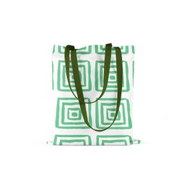 Le Jardin du Lin Bedruckte Einkaufstasche mit Grünen Langen Henkeln, Wiederverwendbare, Tasche, Faltbar, ​Stofftasche, Größe: 34 x 40 Cm