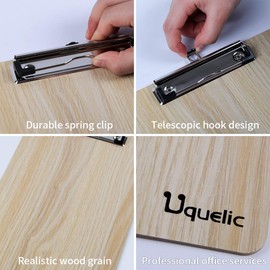 Uquelic Clipboard / Writing Board / Clipboard A5 4 Pieces Clipboards A5 Elegance Luxury Wood Grain Rounded Corners Clipboard with Robust Clip and Hole for Hanging (Beige, A5)