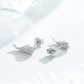 AOVEAO Angel Wing Earrings 925 Sterling Silver Angel Wing Stud Earrings Feather Wing Pierced Earrings Jewelry for Women