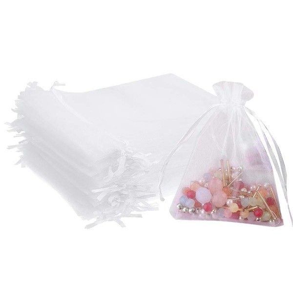 Stratalife 5X7 Organza Bags Mesh Gift Bags With Drawstring White Jewelry Bags Favor Bags Wedding Party Gift Bags Candy Bags (50PCS White)