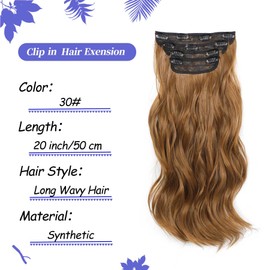 Clip in Hair Extensions 4Pcs 180g Long Wavy Synthetic Hair Extension Clip ins Golden Honey Caramel Curls for Women 20 inch Clip in Extensions (30, 20inch)