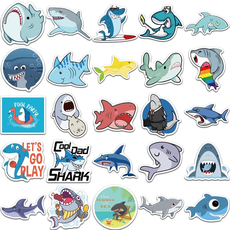 Bifarde 50Pcs Cute Shark Stickers - Kawaii Ocean Waterproof Vinyl