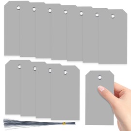 Swpeet 200Pcs Gray 4.72"x2.36" Waterproof Writable Eyelet Hole Plastic Tags with Wires Assortment Kit, Hanging Tags Attached Eyelet Blank Tag for Labeling Luggage Product Identification