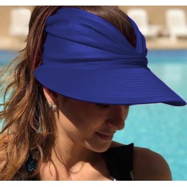 Allphv Sombrero Con Visera De Ala Ancha Para Mujer, Sombreros Para El Sol De Verano Upf 50+, Protección Uv, Sombreros De Playa, Visera De Golf Plegable Para Mujer, Gorra De Playa Con Cola De Caballo (Azul marino)
