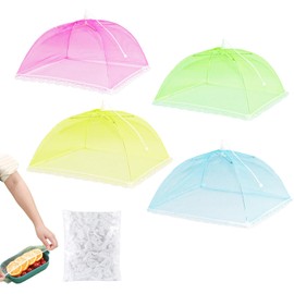 54 Pcs Food Covers Mesh Pop up Suit, 4 Food Net Cover Foldable, with 50 Transparent Cling Film, Fine Mesh for Outdoor Picnic, BBQ Party, Camping, and Garden Gatherings