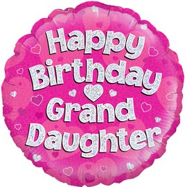 OAKTREE UK 229158 Happy Birthday Granddaughter Holographic, Pink, 18"