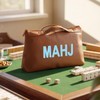 Tallew Leather Mahjong Tile Bag with Zipper Handle Lining Mahjong