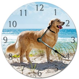 EasySells 10.5" Adorable Golden Retriever ON Beach Clock - Large 10.5" Wall Clock - Home DÃ©cor Clock
