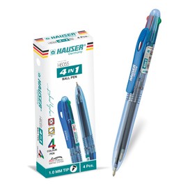 HAUSER 4 In 1 Pens Ballpoint 4 Pc, 1.0 mm Colorful Pens, Blue/Black/Red/Green Pen For Note Taking, Multicolored Pen, School, College