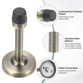 M METERXITY Door Stoppers, 4 Inch Stainless Steel Wall Mounted Long Door Stops with Plastic Rubber Bumper for Living Room/Bedroom/Bathroom, Sound Dampening Doorstop [Brass Tone]