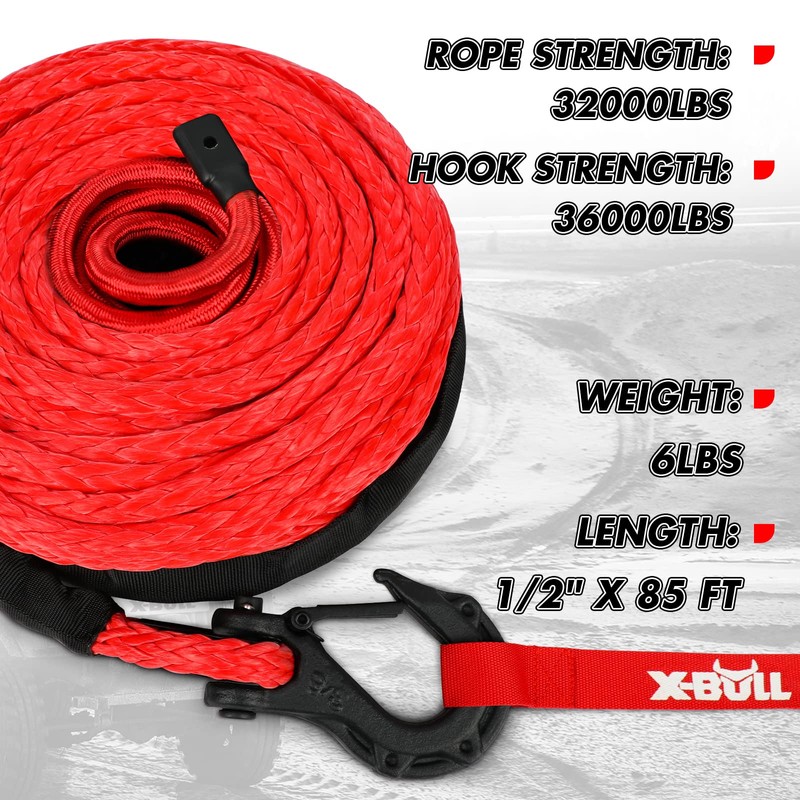 X-BULL Synthetic Winch Rope - Cable Kit -1/2" X 85ft
