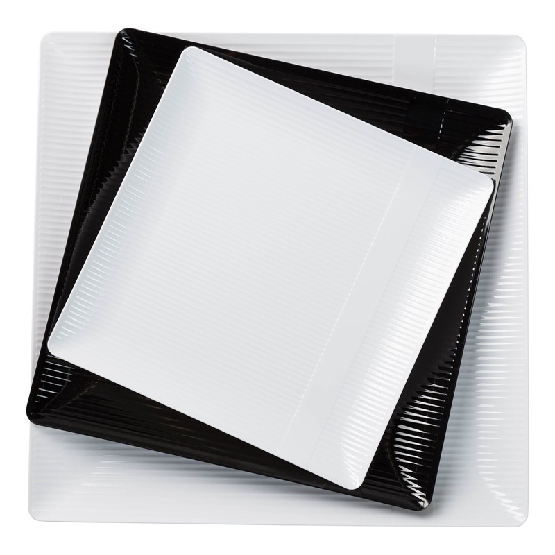 Exquisite Disposable-White-Plastic-Plates-Square Linear (40 Pack) Wedding Dinner Fancy Tableware Dishes