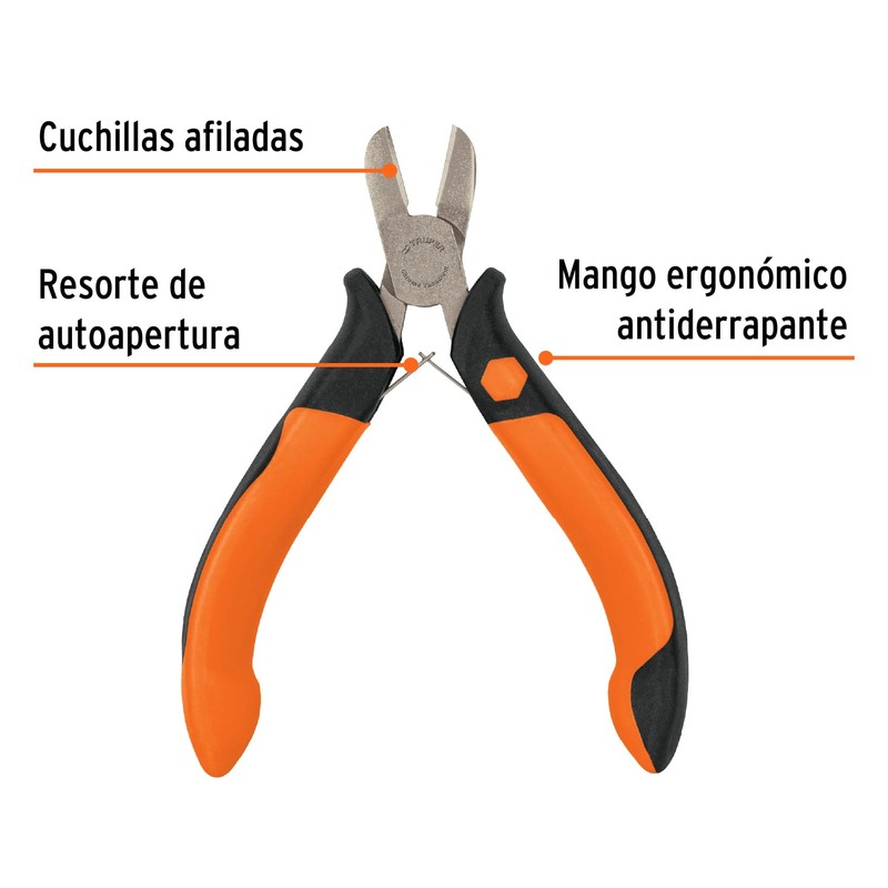 Truper PM-CD4, Pinzas miniatura de corte diagonal, Comfort Grip, 4"