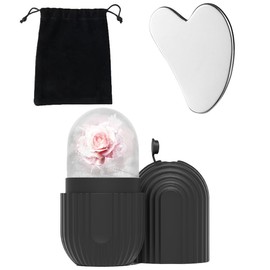 Set de Bandeja para Hielo Facial y Gua Sha, Herramienta de Masaje Facial con Bolsa de Almacenamiento, para Tratamiento de Belleza y Cuidado de la Piel (Black)