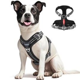 Tacwild No Pull Dog Harness - Adjustable Reflective Dog Vest with Metal Snap, Soft Breathable Mesh No Choke Puppy Harness, Easy to Put on & Take Off (Black-S)