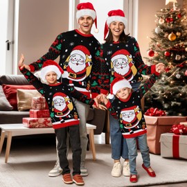 Cozypower Light up Ugly Family Christmas Sweater Funny Xmas Holiday Pullover with Christmas Hat(Santa Claus,Men,L)
