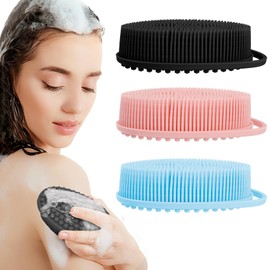 3 Pack Silicone Body Scrubber, Silicone Loofah Soft Exfoliating Body Scrubber, Silicone Body Brush Bath Shower Scrubber for Body, 2 in 1 Bath and Shampoo Wash Brush for Skin Exfoliation Men Women