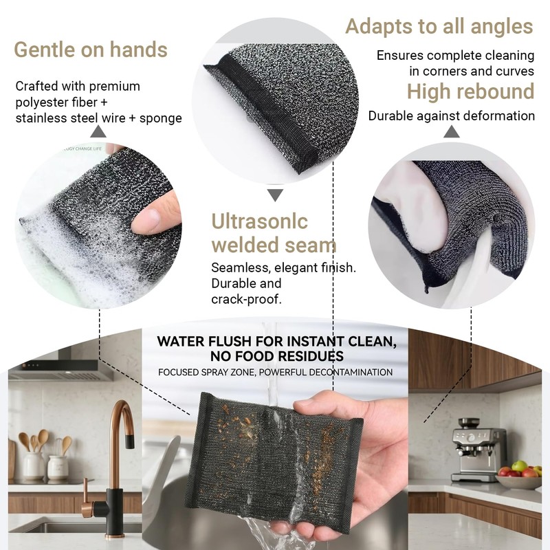 Bakayoyo 6 Pack Heavy Duty Steel Wool Scrubber Sponges, Stainless