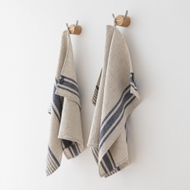LinenMe Set of 2 Hand Towels Indigo/Natural Provence, 18" x 26", Made in Europe, Bath, European Linen, Machine Washable, Super Absorbent…, 100%