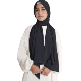 Lina & Lily Medina Silk Hijab Head Scarf Shawl Wrap for Muslim Women Non-see-through Non-slip (Black)
