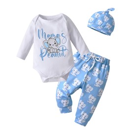 Newborn Baby Boys Clothes Little Infant Boy Outfits Long Sleeve Romper Pant Hat Fall Winter 3PCS Set White 0-3 Months