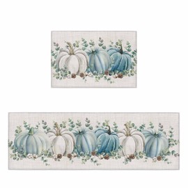 Eucalyptus Leaves Kitchen Rugs, Pumpkin Kitchen Rug, Kitchen Mats for Floor, Kitchen Organization Thanksgiving Kitchen Mat, Fall Runner Rug, Anti-Fatigue Mat Kitchen Floor Mats, 2PC Kitchen Runner Rug