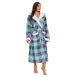 iniber Plush Robes for Women, Womens Robe Long, Fuzzy Fluffy Soft Warm Fleece Hooded Bathrobe