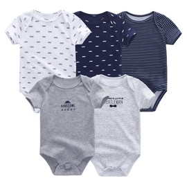 JELYLOVE Unisex Short Sleeve Baby Boys Girls Bodysuits Pack of 5 Cotton Breathable Soft Newborn Baby Clothing, Colour4