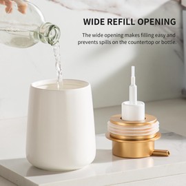 Enra Foaming Soap Dispenser,12 oz Beige Ceramic Hand Soap Dispenser, Refillable Dish Soap Dispenser,Modern Poam Soap Dispenser for Bathroom,Kitchen with Easy-to-Press Pump (White Poam Gold Pump)